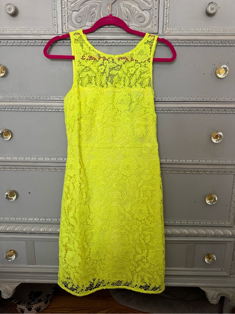 J. Crew Neon Lace Midi Dress in Bright Yellow